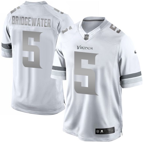 Men's Elite Teddy Bridgewater Nike Jersey White - #5 Platinum NFL Minnesota Vikings